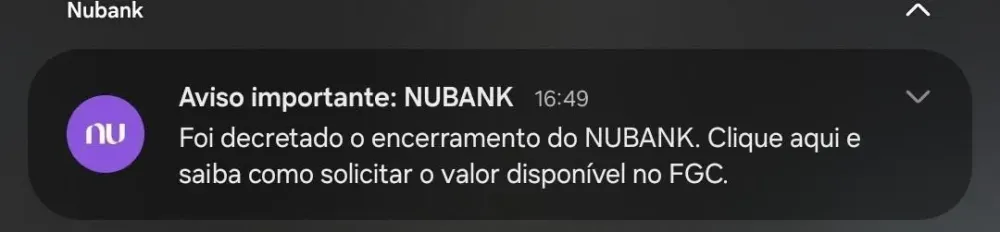 Mensagem enviada por engano pelo Nubank gerou preocupação entre clientes.
