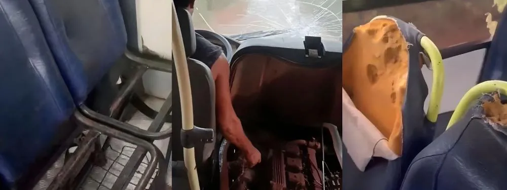 Denúncia aponta ônibus circulando com tampa do motor aberta e aceleração feita por cabo manual, entre outros problemas.