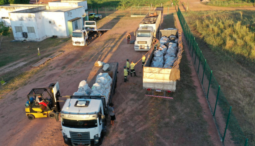 Três caminhões carregados trouxeram os fósseis vegetais de Brasília ao Tocantins - Foto: Divulgação 
