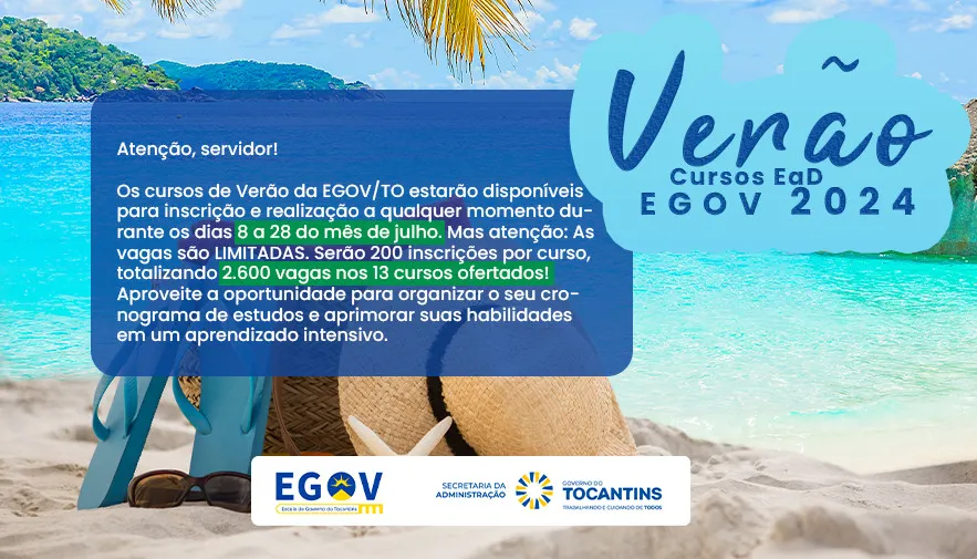 Interessados podem acessar a plataforma de cursos da Escola de Governo por meio do link: escoladegoverno.to.gov.br