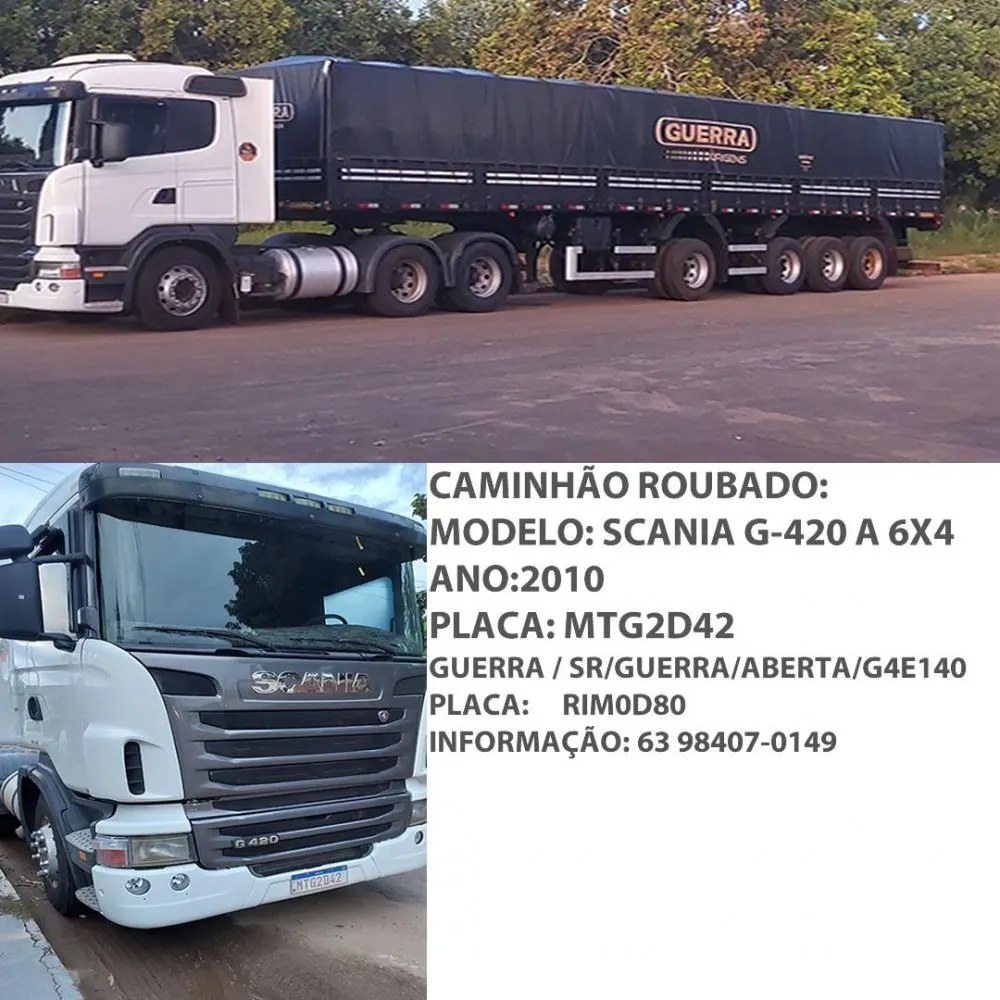 Foto do caminhão roubado, qualquer informação entrar em contato pelo número (63) 98407-0149