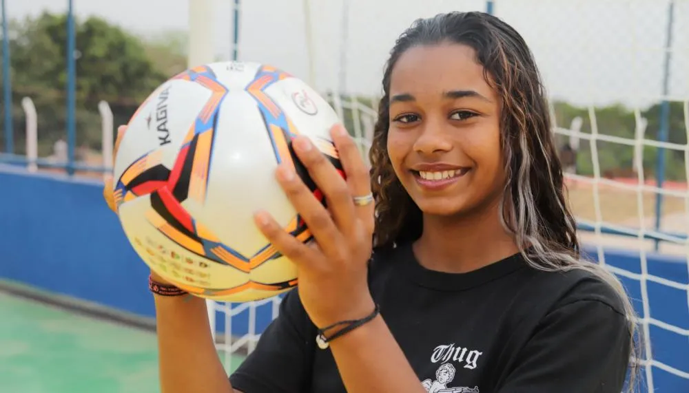 Jogadora de futsal, Bianca Mamedes, 16 anos, destaca que o centro poliesportivo é um importante legado para a juventude de Mateiros