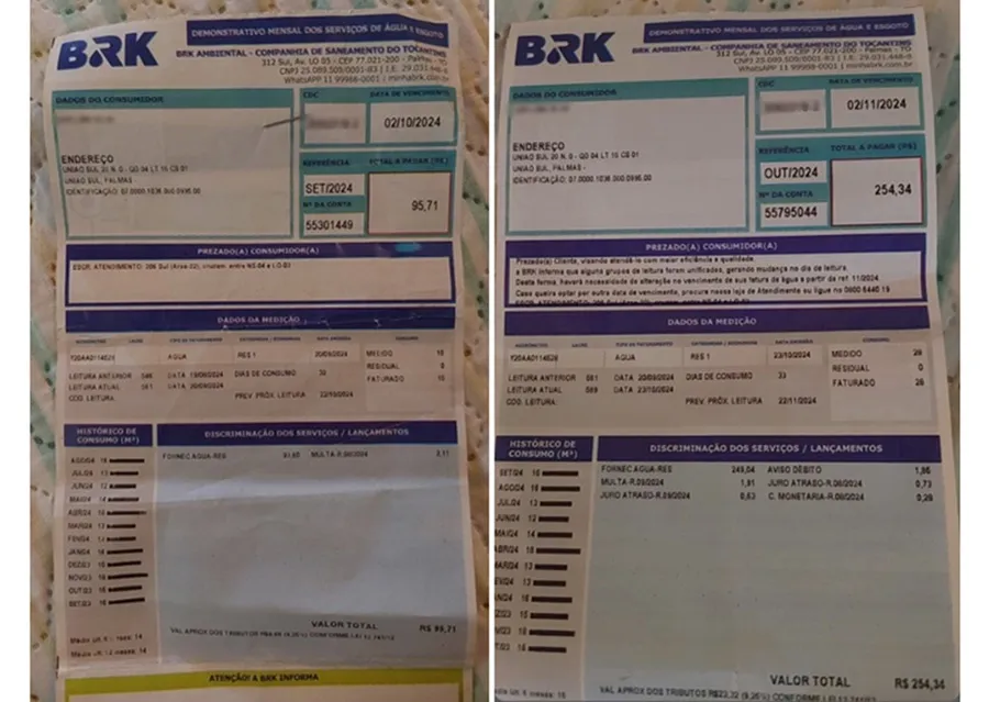 Uma moradora do setor União Sul destacou que sua conta de água, que antes variava entre R$ 100 e R$ 150 mensais, subiu para R$ 254,34, mesmo sem qualquer alteração significativa no consumo de sua residência – Foto: Alessandro Ferreira.