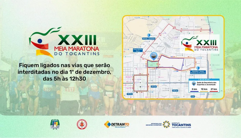  Vias serão interditadas para a realização da Meia Maratona do Tocantins.