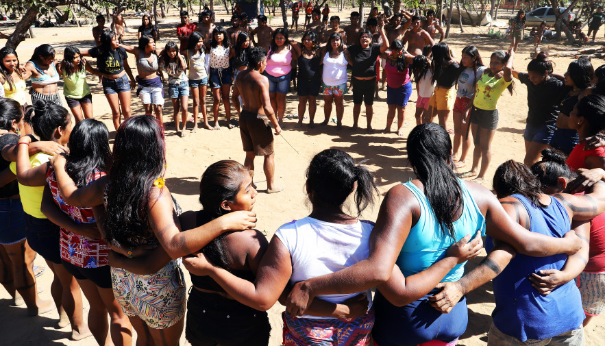 Indígenas Xerente em momento cultural, na aldeia Cristalina, em Tocantínia