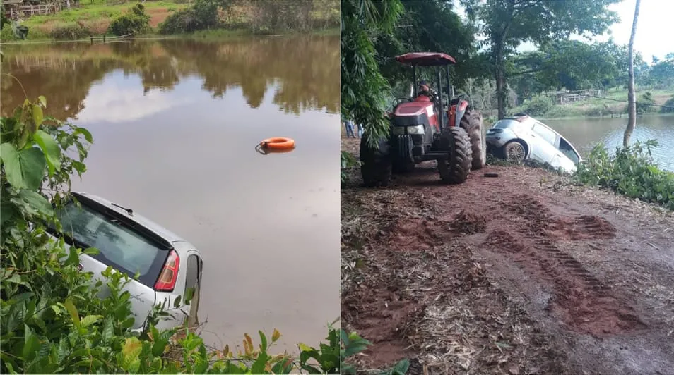 Veículo foi retirado de uma represa na zona rural de Colmeia.